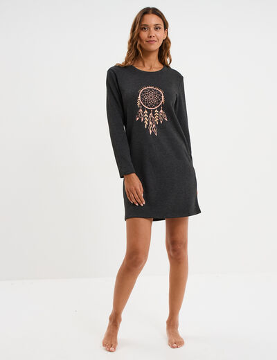 Chemise de nuit t-shirt col rond gris fonc&eacute; femme