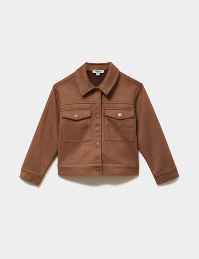 Veste effet su&eacute;dine 2 poches camel fille