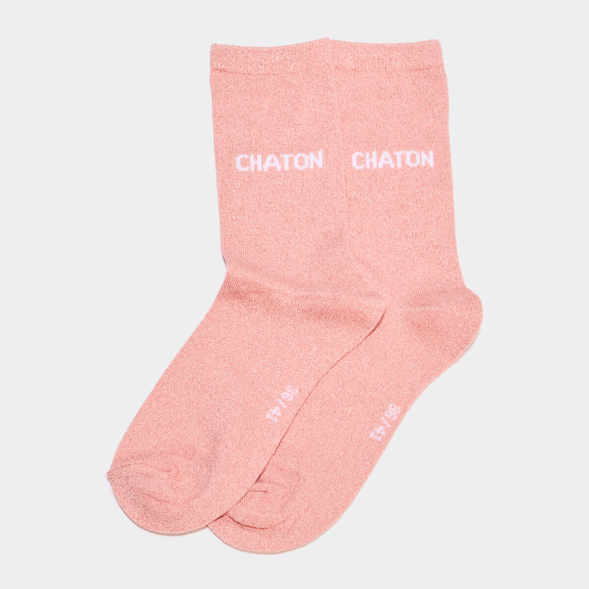 Chaussettes &agrave; fils m&eacute;tallis&eacute;s mi-hautes rose poudr&eacute;e femme
