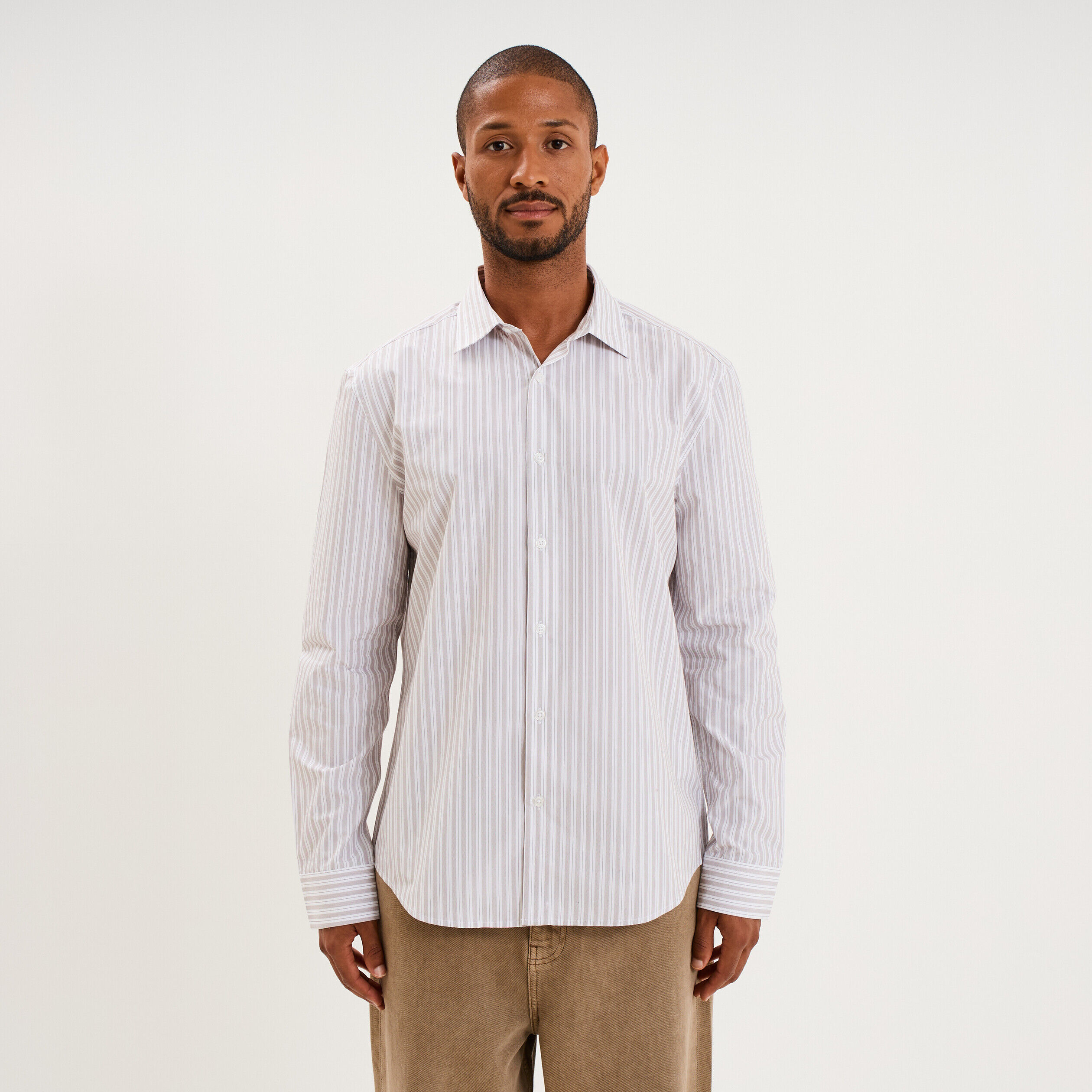 Chemise col italien manches longues beige homme LH