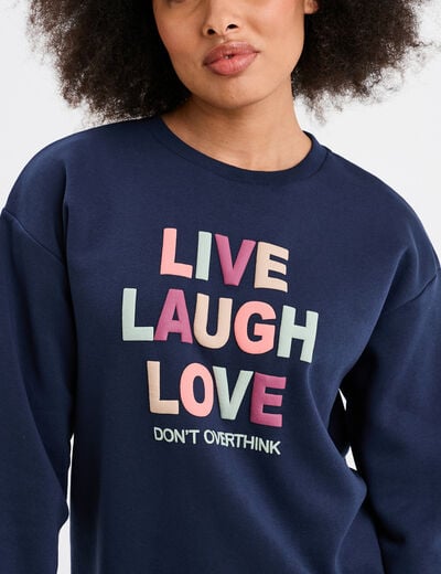 Sweat col rond manches longues bleu marine femme