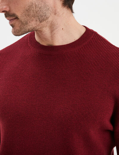 Pull avec col rond à relief bordeaux homme