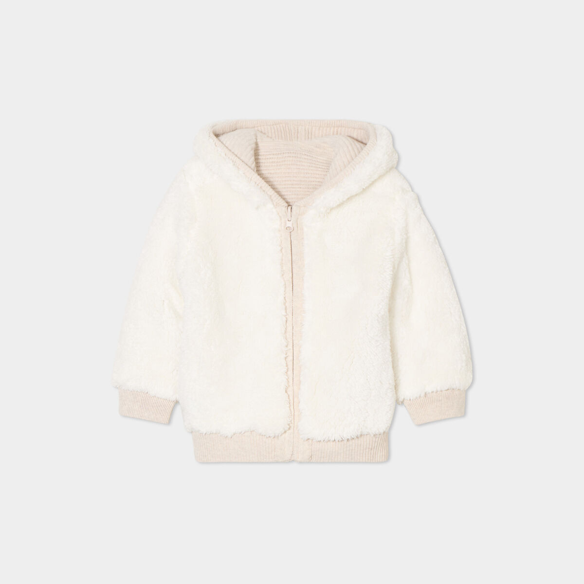 Gilet tricot réversible à capuche Creeks beige bébé garçon