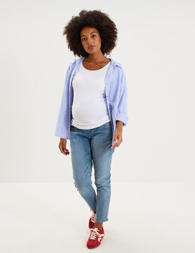 T-shirt grossesse manches courtes coton blanc femme maternit&eacute;