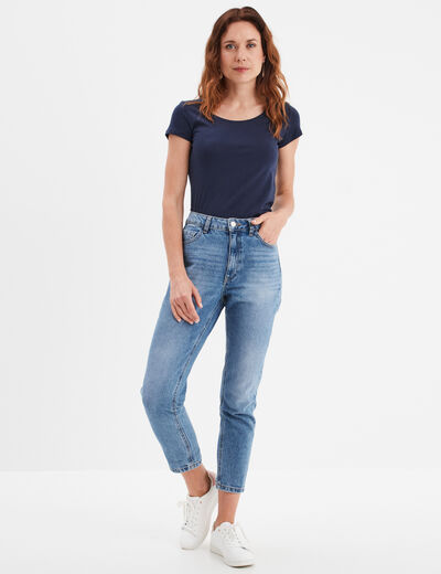 T-shirt coton col rond manches courtes bleu marine femme