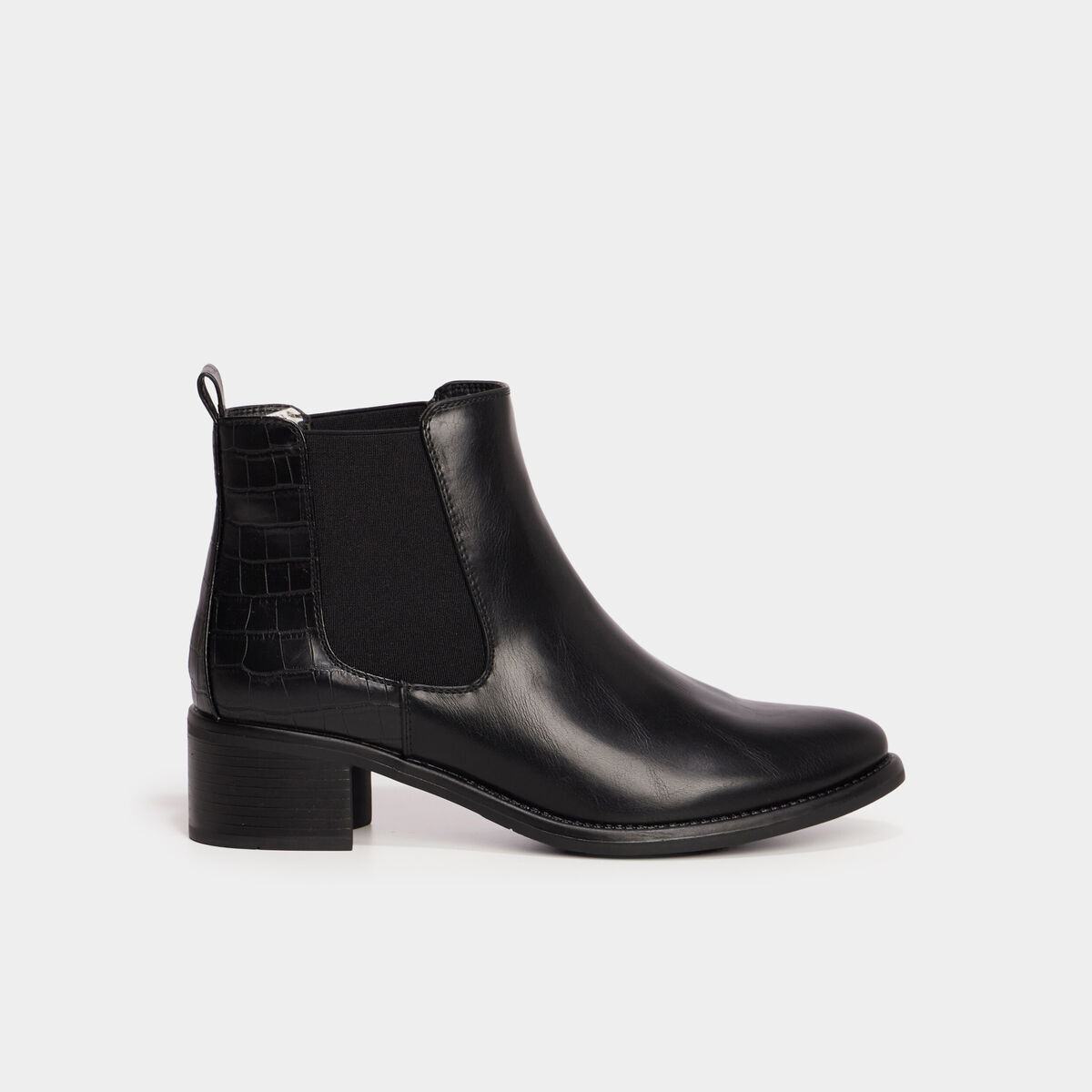 Bottines chelsea talons croco noir femme