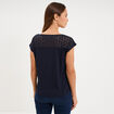 T-shirt col en V ajour&eacute; &eacute;paules et dos bleu fonc&eacute; femme