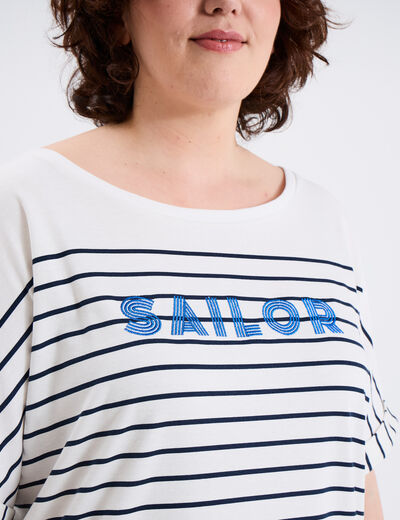T-shirt ajusté manches courtes coton ecru femme grande taille
