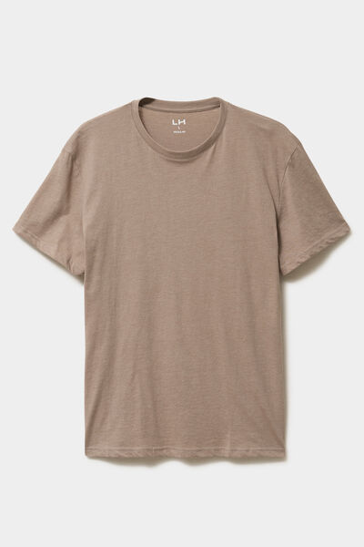 T-shirt droit en coton manches courtes taupe homme