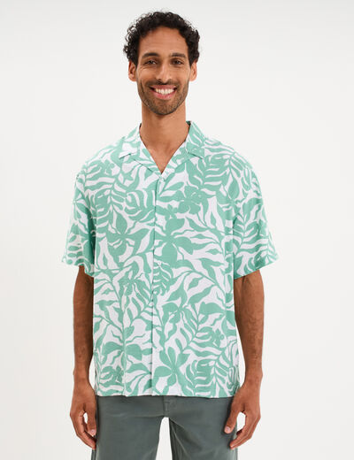 Chemise l&eacute;g&egrave;re textur&eacute;e manches courtes vert homme