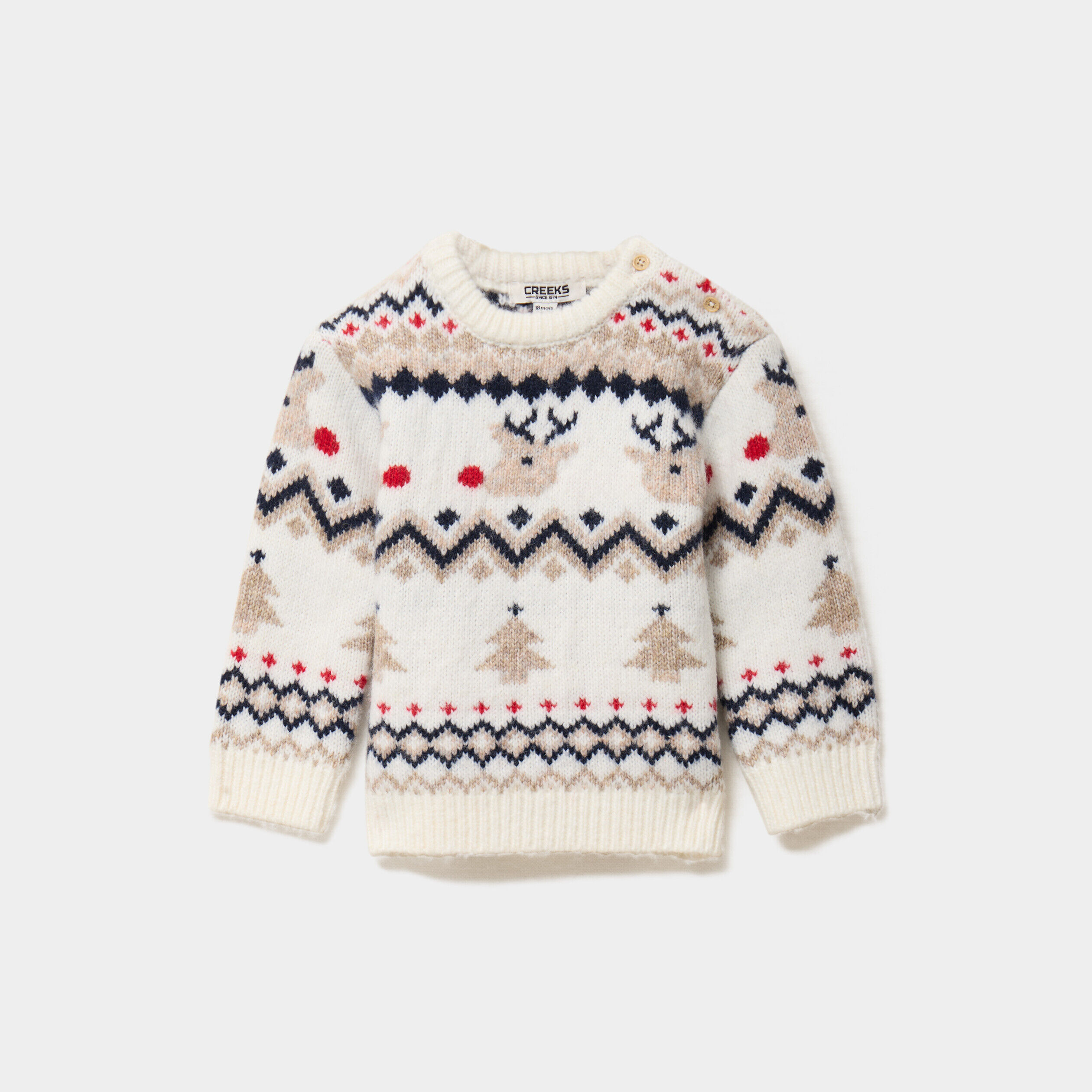 Pull Noël col rond manches longues ivoire bébé garçon CREEKS