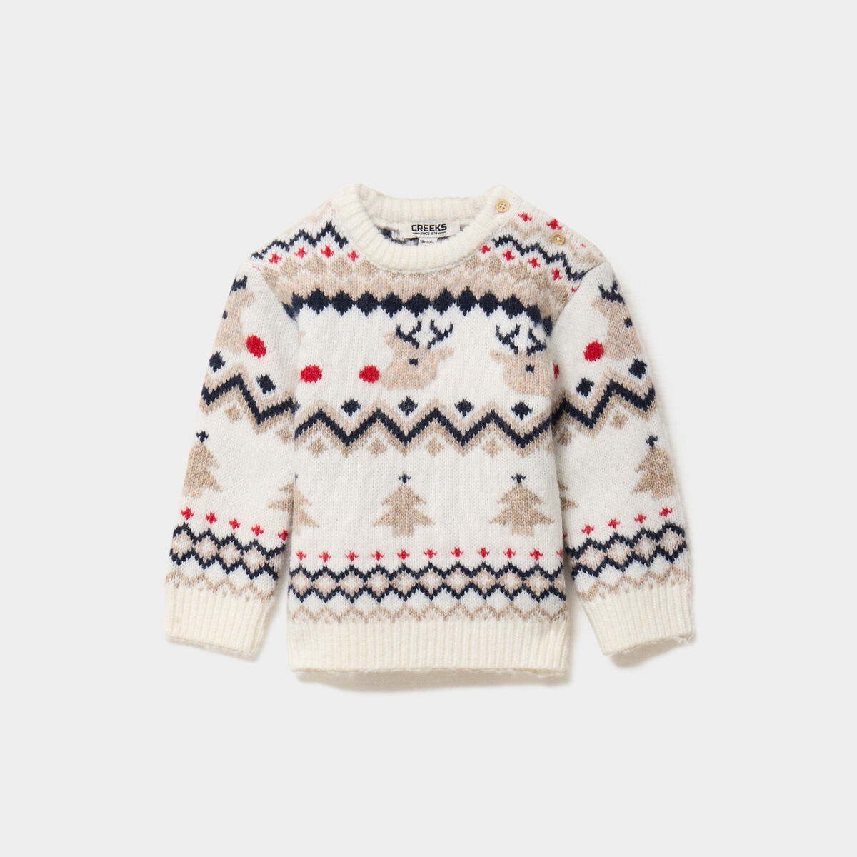 Pull No&euml;l col rond manches longues ivoire b&eacute;b&eacute; gar&ccedil;on