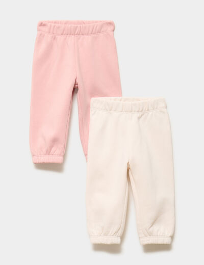 Lot 2 pantalons de jogging bas &eacute;lastiqu&eacute; rose poudr&eacute;e b&eacute;b&eacute; fille
