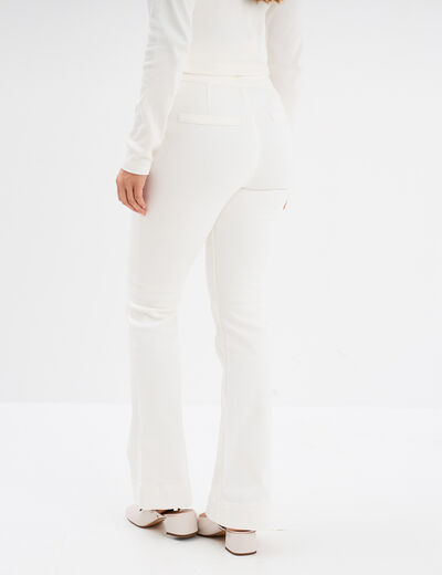 Pantalon flare à pont taille haute coton blanc femme