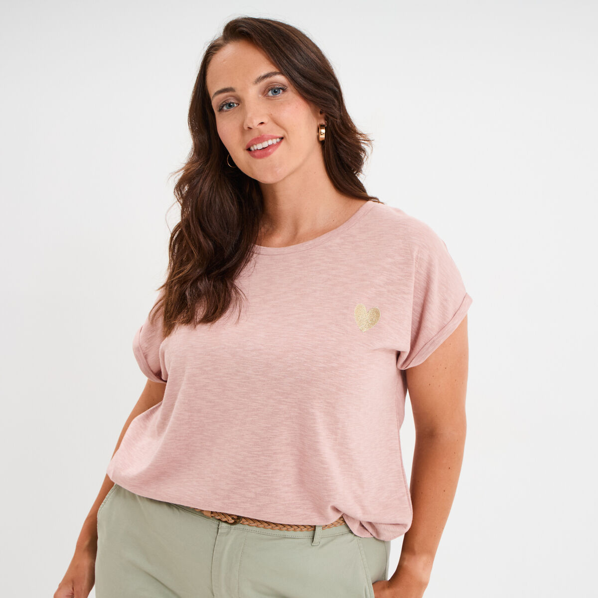 T-shirt manches courtes rose poudrée femme grande taille