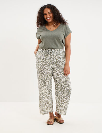 Pantalon large fluide taille haute ecru femme grande taille