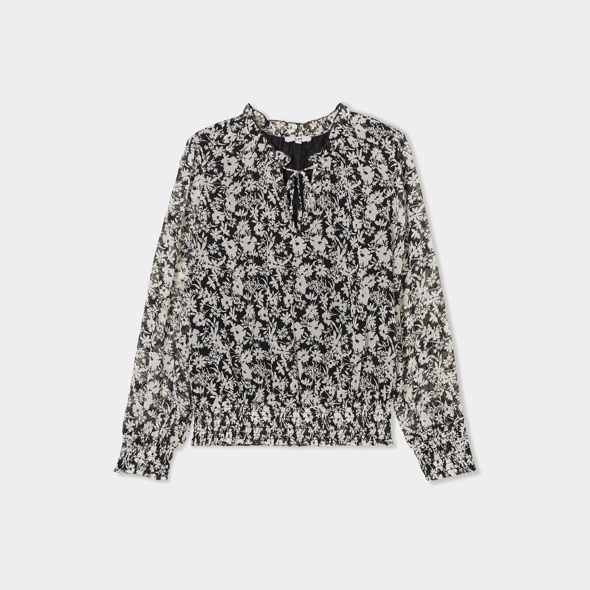 Blouse manches longues col montant noir femme