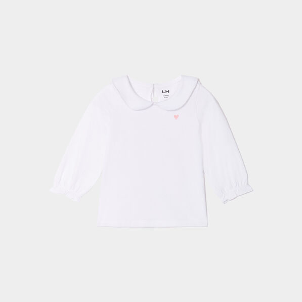T-shirt col claudine manches longues blanc bébé fille