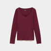 T-shirt coton col rond manches longues bordeaux femme