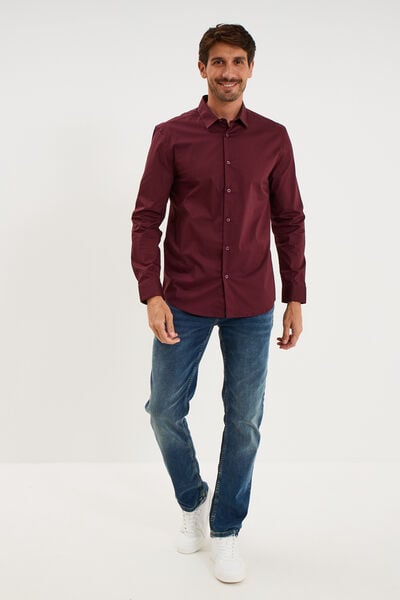 Chemise stretch manches longues violet fonc&eacute; homme