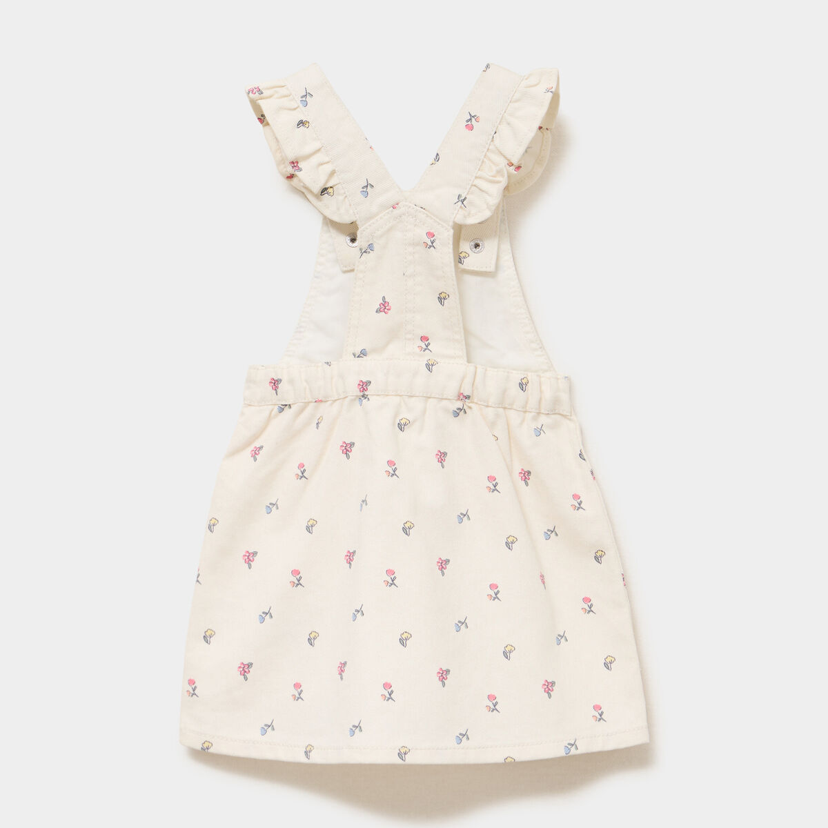 Robe salopette bretelles &agrave; volants coton ecru b&eacute;b&eacute; fille