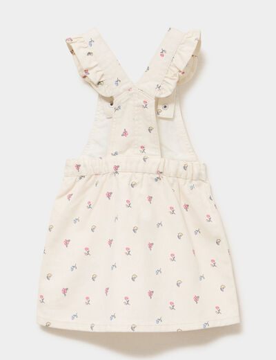 Robe salopette bretelles &agrave; volants coton ecru b&eacute;b&eacute; fille
