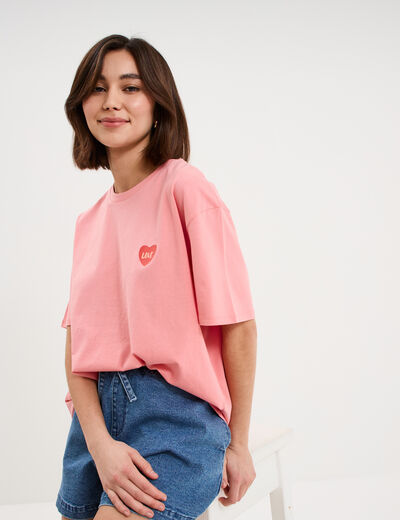 T-shirt droit manches courtes coton rose femme