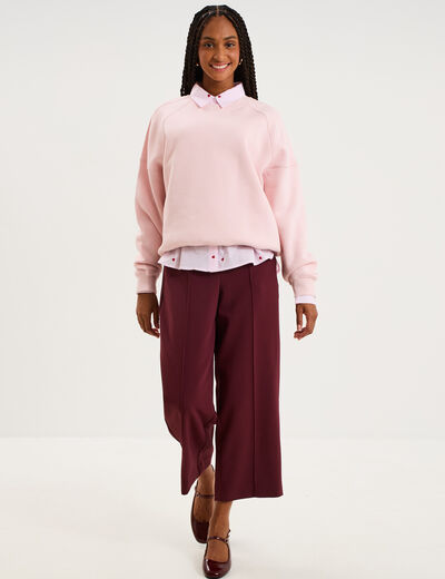 Pantalon droit cropped taille haute violet fonc&eacute; femme