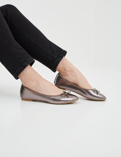 Ballerines avec noeud gris argent femme