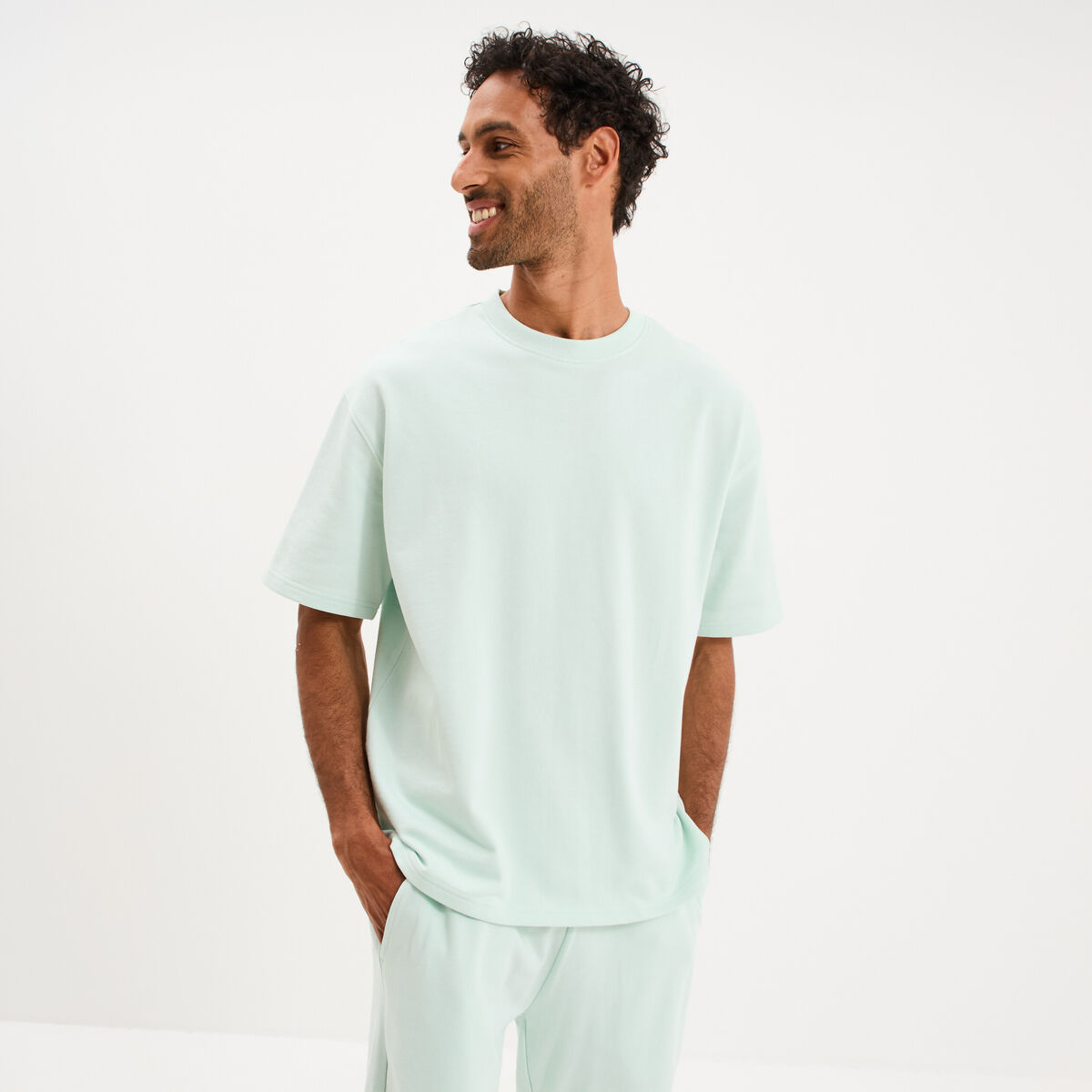 T-shirt col rond droit relax fit vert clair homme