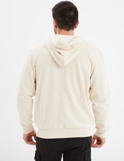 Sweat zippé molleton à capuche ecru homme