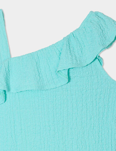 Débardeur asymétrique à volants bleu turquoise fille
