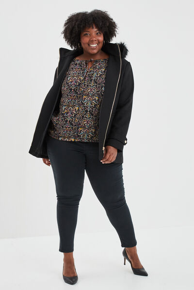 Pantalon slim taille haute 5 poches noir femme grande taille