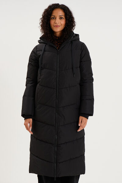 Doudoune longue zipp&eacute;e &agrave; capuche noir femme