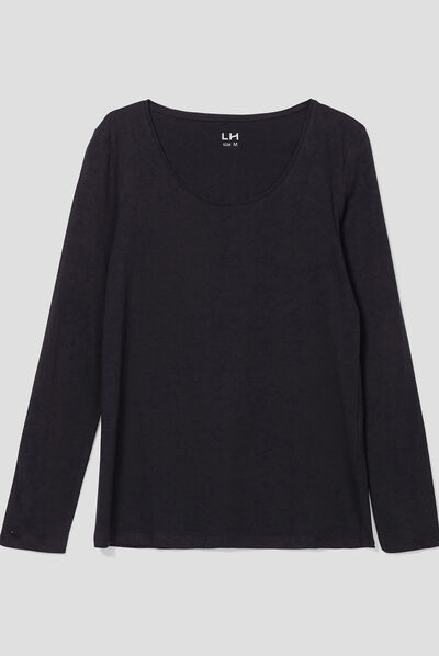 T-shirt coton manches longues noir femme