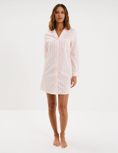 Chemise de nuit manches longues coton ecru femme