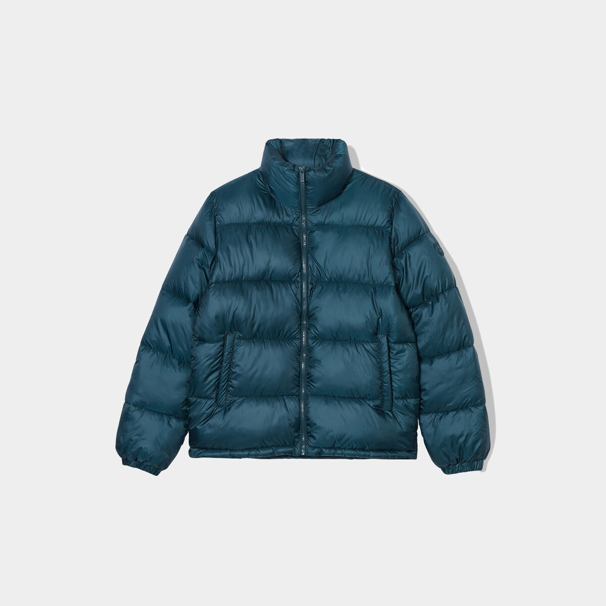 Doudoune col montant zippée bleu canard femme