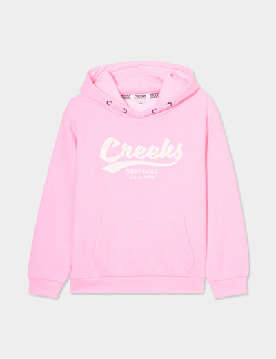 Sweat à capuche hoodie 1 poche Creeks rose fluo fille