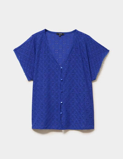 T-shirt dentelle avec boutons bleu electrique femme