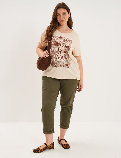T-shirt manches courtes col rond coton ivoire femme grande taille