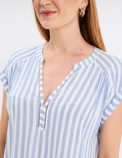 Blouse cr&eacute;pon manches courtes ecru femme