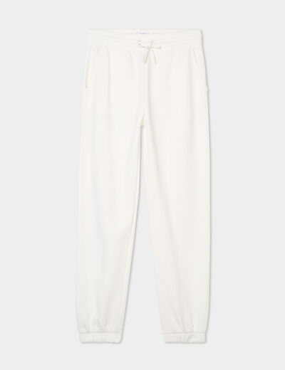 Pantalon jogging droit molleton blanc femme