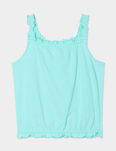 Débardeur encolure carrée bleu turquoise fille