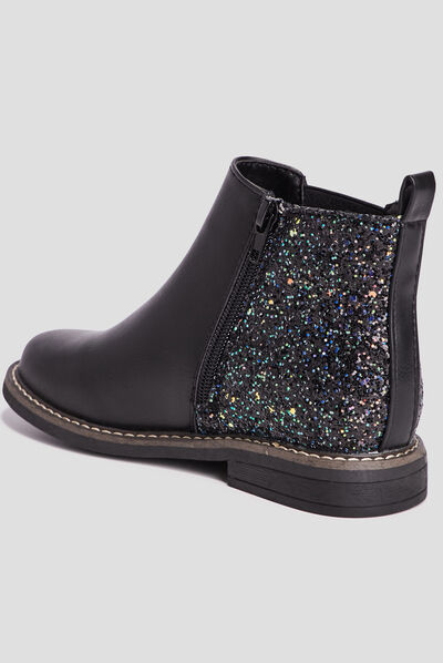 Bottines chelsea zippées à paillettes noir fille