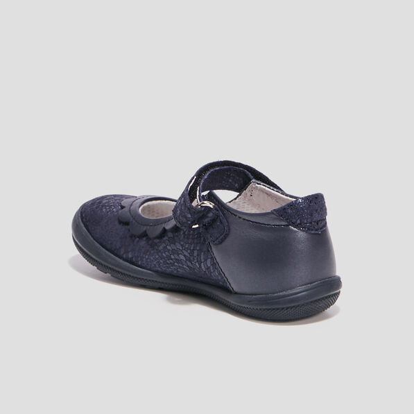 Babies en cuir bleu marine fille