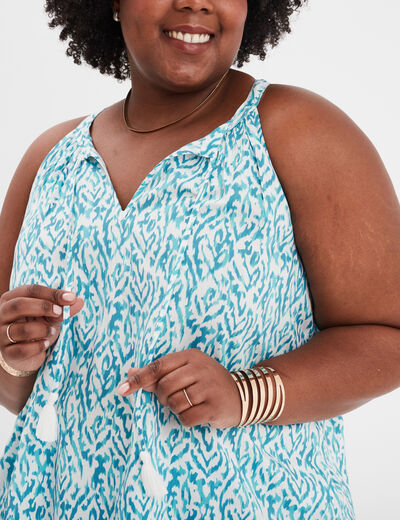 Blouse col avec cordons ecru femme grande taille