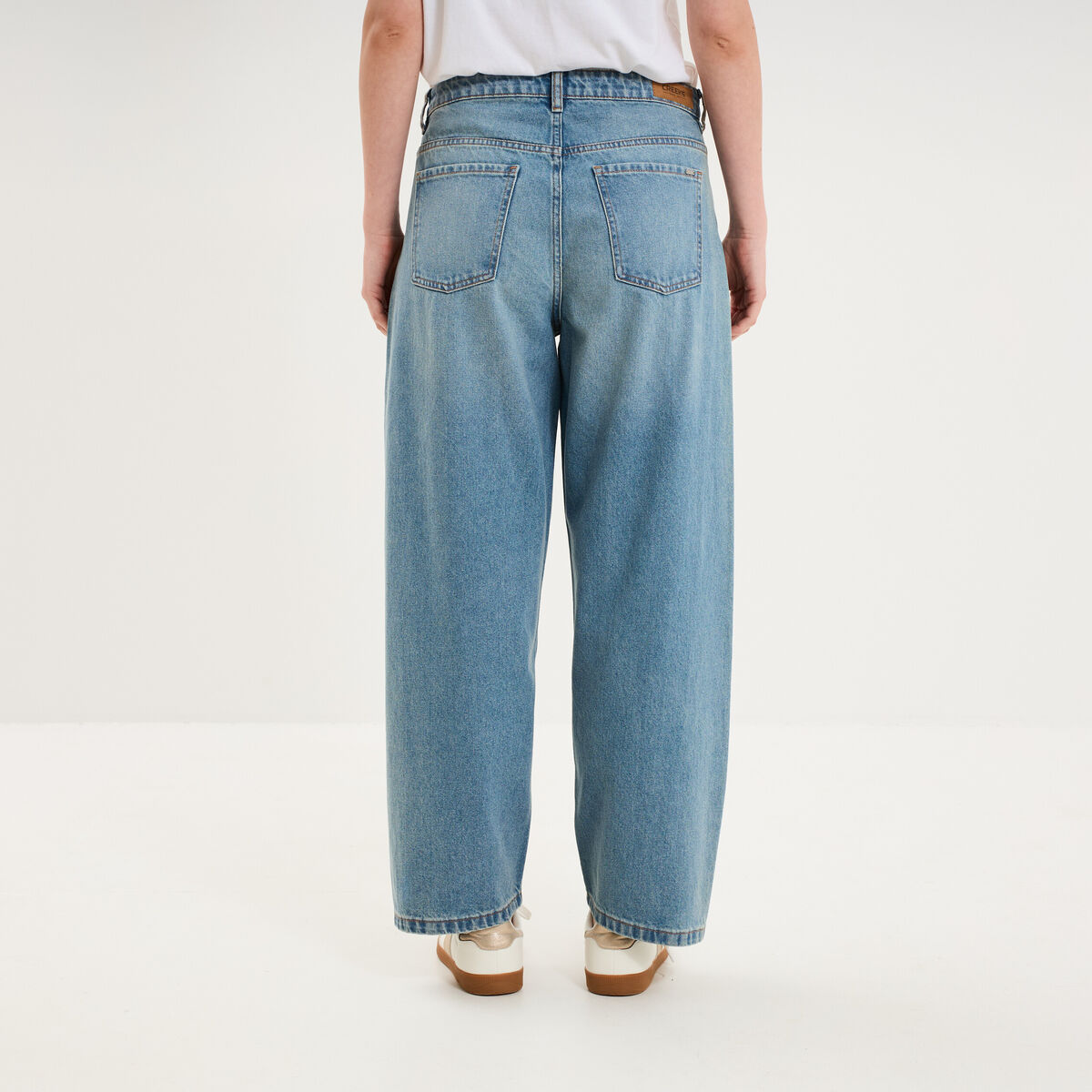 Jean balloon cropped coton denim stone femme