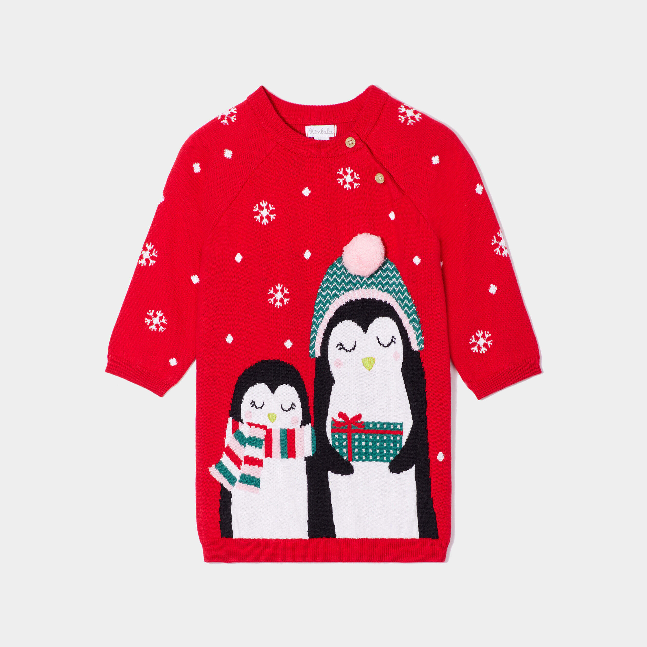 Robe pull de Noël motif pingouin rouge bébé fille