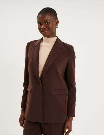 Blazer ajust&eacute; mi-long 1 bouton marron fonc&eacute; femme