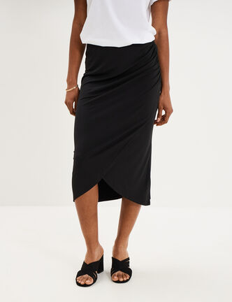 Jupe longue portefeuille stretch noir femme